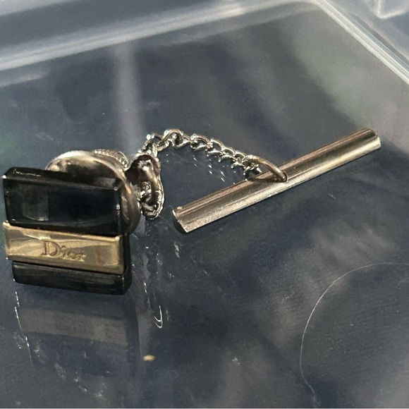 Dior Other - Christian Dior Tie Tack Pin Logo Black Gold/solver  Men's Accessory Used
